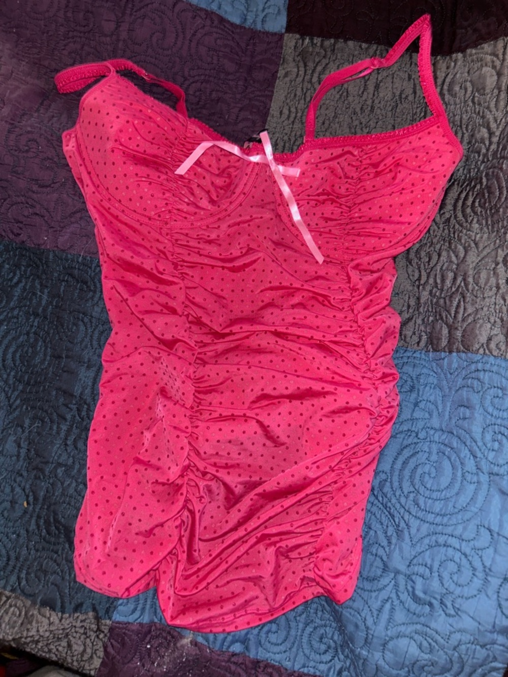 Hot Pink Polka Dot Ruched Tank-vintage Victoria’s Secret-